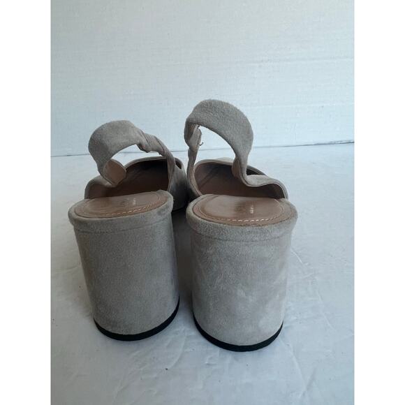 Lewit Suede Gray Leather Slingback Chunky Block Pointed Toe Pump Sandal Shoe 9.5 - Picture 7 of 12